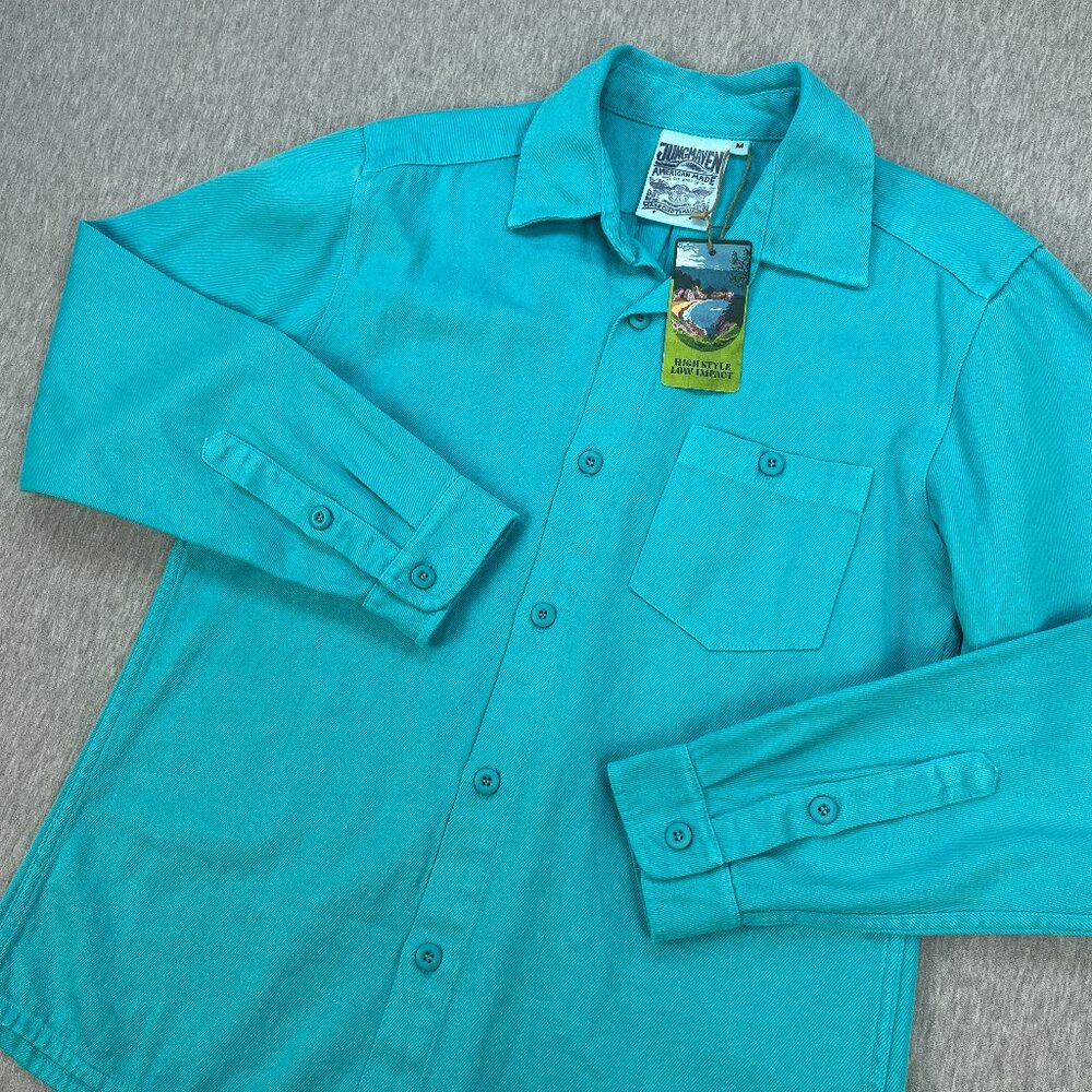 Jungmaven Topanga Shirt Mens M Teal Hemp/Cotton Blend Heavy Twill Shacket NEW